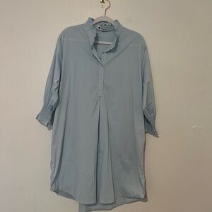 Caryn lawn Light Blue Ruffle Collar Button-Front Tunic Dres, 22” ptp
